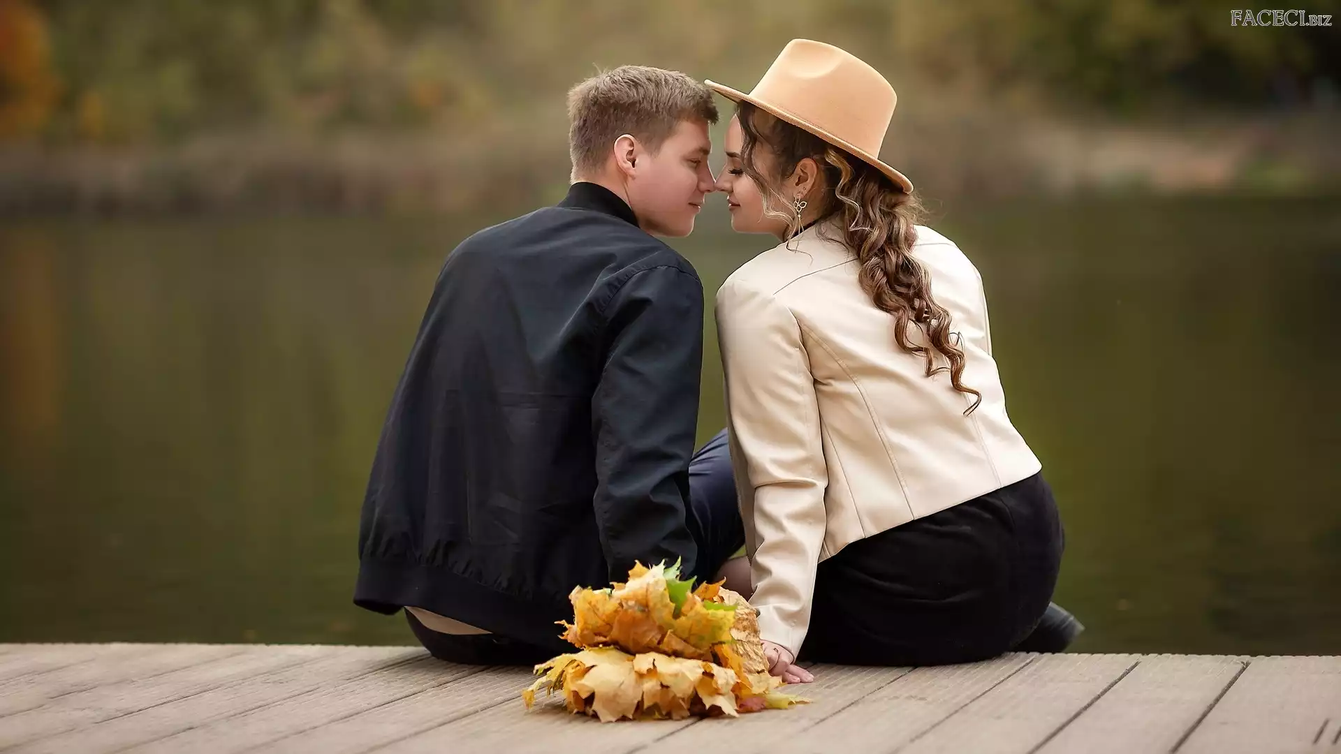 Miłość, Kobieta, Kapelusz, Para, Liście, Mężczyzna, Jesienne